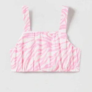 Zara -  Zebra Print Crop Top, Girls Size 10, Pink/White NEW